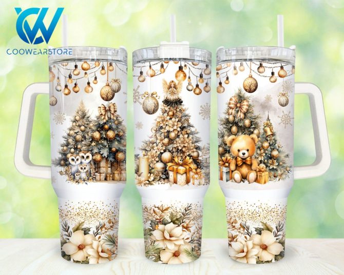 Boho Gold Christmas Custom Stanley Quencher 40Oz Stainless Steel Tumbler With Handle