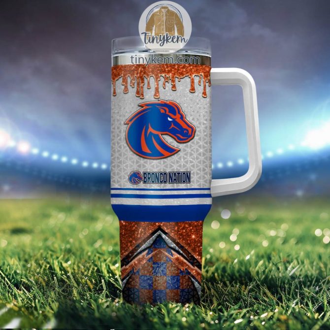 Boise State Broncos Glitter Ncaa Custom Stanley Quencher 40Oz Stainless Steel Tumbler With Handle - Image 4