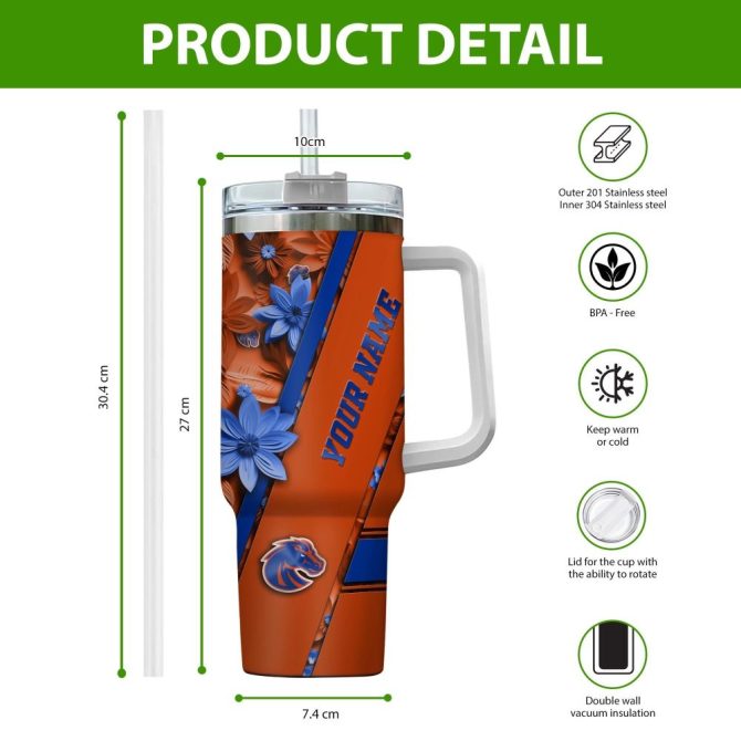 Boise State Broncos Ncaa Custom Stanley Quencher 40Oz Stainless Steel Tumbler With Handle - Image 2