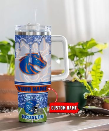 Boise State Broncos Ncaa Glitter Custom Stanley Quencher 40Oz Stainless Steel Tumbler With Handle