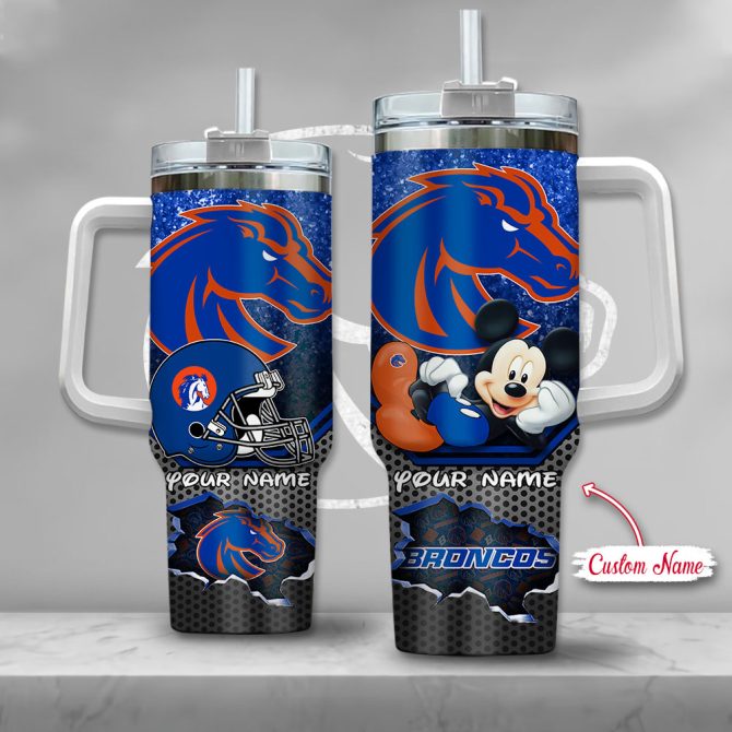Boise State Broncos Ncaa Mickey Mouse Custom Stanley Quencher 40Oz Stainless Steel Tumbler With Handle