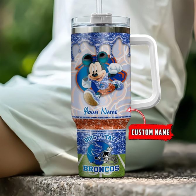 Boise State Broncos Ncaa Mickey Mouse Glitter Custom Stanley Quencher 40Oz Stainless Steel Tumbler With Handle - Image 4