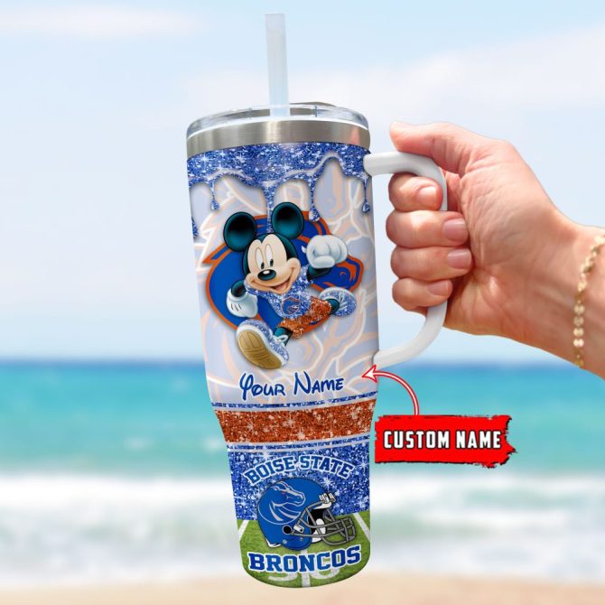 Boise State Broncos Ncaa Mickey Mouse Glitter Custom Stanley Quencher 40Oz Stainless Steel Tumbler With Handle - Image 3