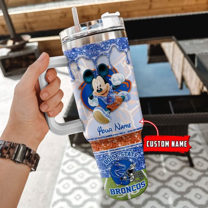 Boise State Broncos Ncaa Mickey Mouse Glitter Custom Stanley Quencher 40Oz Stainless Steel Tumbler With Handle - Image 2
