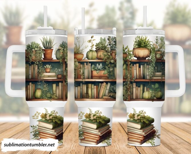 Books And Plants Custom Stanley Quencher 40Oz Stainless Steel Tumbler With Handle