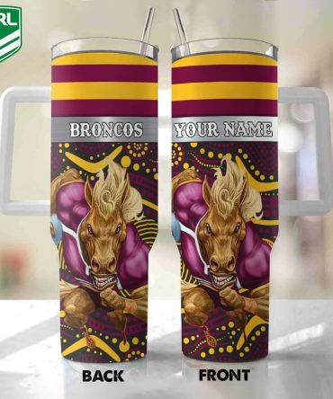 Brisbane Broncos Mascot Nrl Custom Stanley Quencher 40Oz Stainless Steel Tumbler With Handle