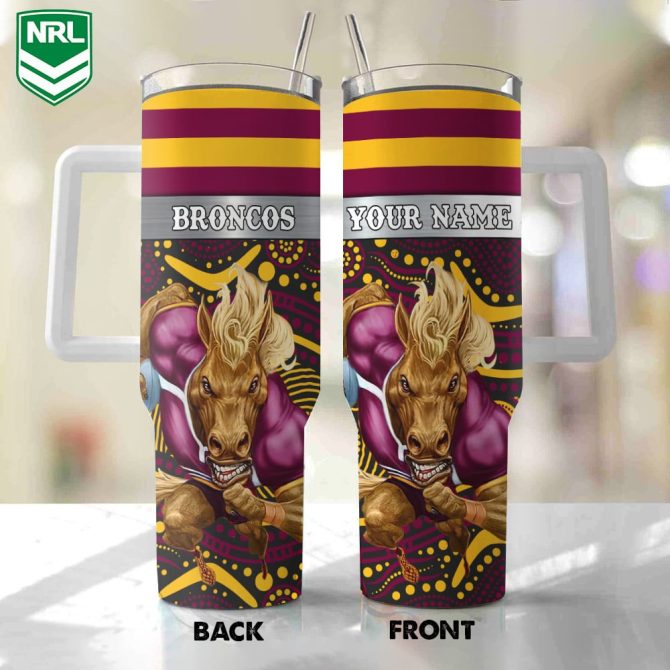 Brisbane Broncos Mascot Nrl Custom Stanley Quencher 40Oz Stainless Steel Tumbler With Handle