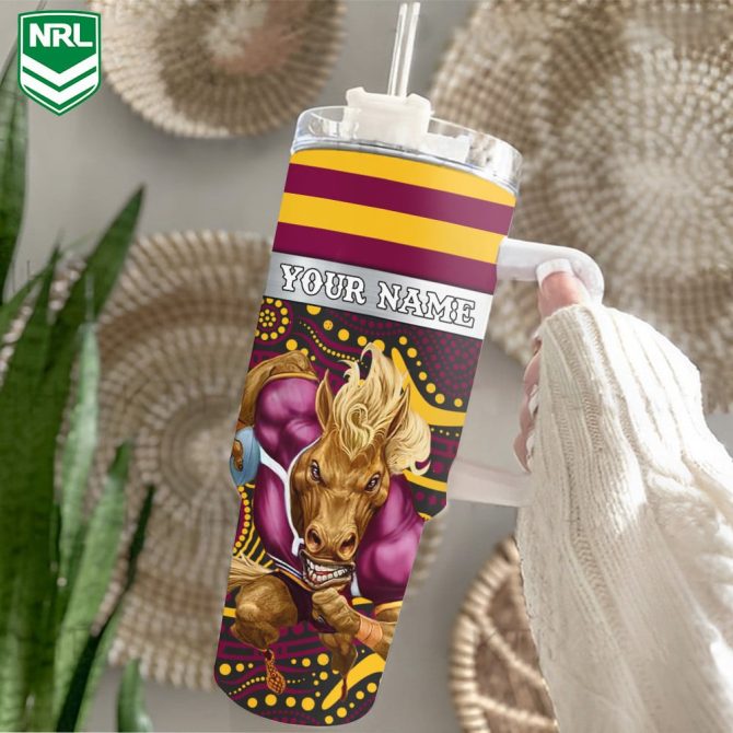 Brisbane Broncos Mascot Nrl Custom Stanley Quencher 40Oz Stainless Steel Tumbler With Handle - Image 2