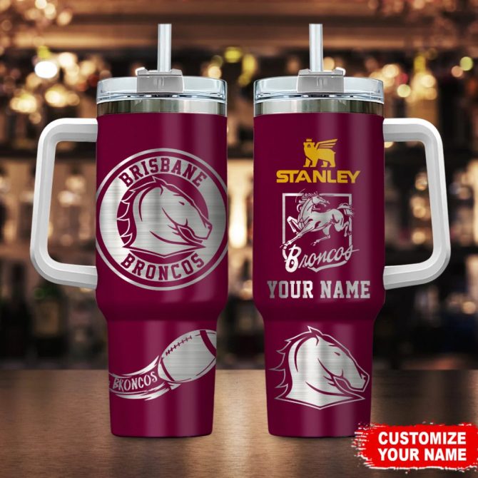 Brisbane Broncos Nrl Custom Stanley Quencher 40Oz Stainless Steel Tumbler With Handle