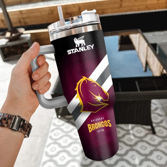 Brisbane Broncos Nrl Custom Stanley Quencher 40Oz Stainless Steel Tumbler With Handle