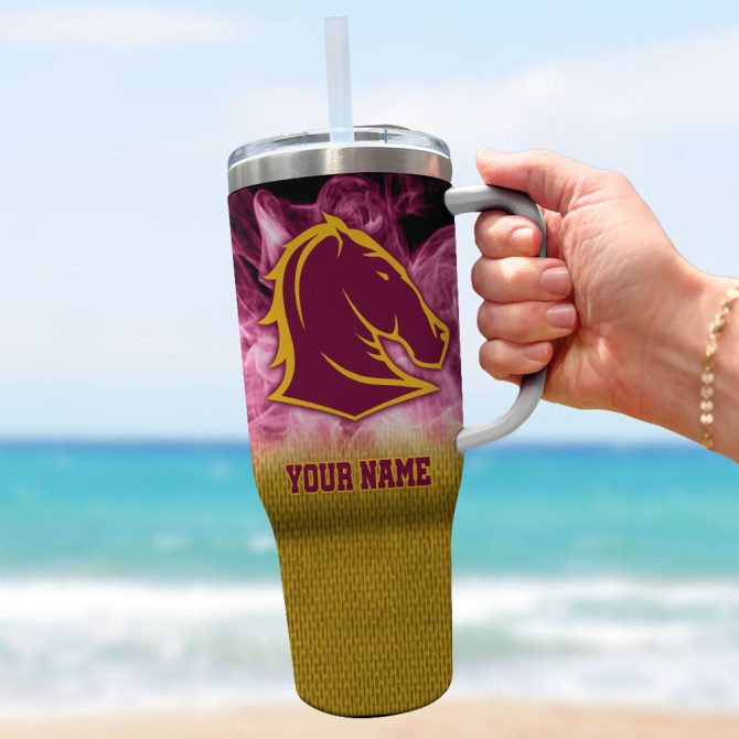 Brisbane Broncos Nrl Flame Effect Custom Stanley Quencher 40Oz Stainless Steel Tumbler With Handle - Image 2
