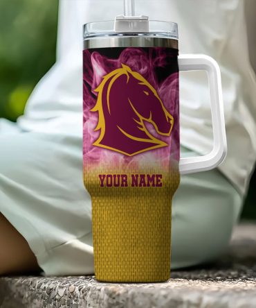Brisbane Broncos Nrl Flame Effect Custom Stanley Quencher 40Oz Stainless Steel Tumbler With Handle