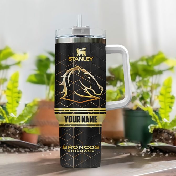 Brisbane Broncos Nrl Golden Logo Custom Stanley Quencher 40Oz Stainless Steel Tumbler With Handle - Image 2