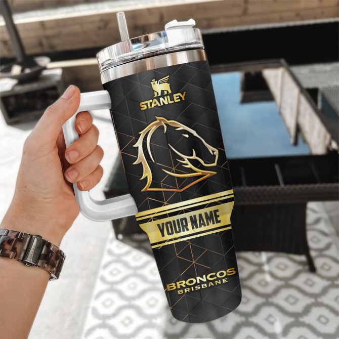 Brisbane Broncos Nrl Golden Logo Custom Stanley Quencher 40Oz Stainless Steel Tumbler With Handle - Image 3