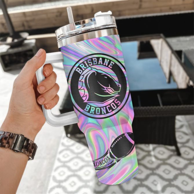 Brisbane Broncos Nrl Hologram Effect Custom Stanley Quencher 40Oz Stainless Steel Tumbler With Handle - Image 3