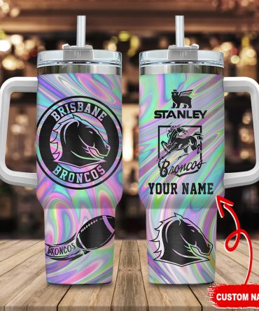 Brisbane Broncos Nrl Hologram Effect Custom Stanley Quencher 40Oz Stainless Steel Tumbler With Handle
