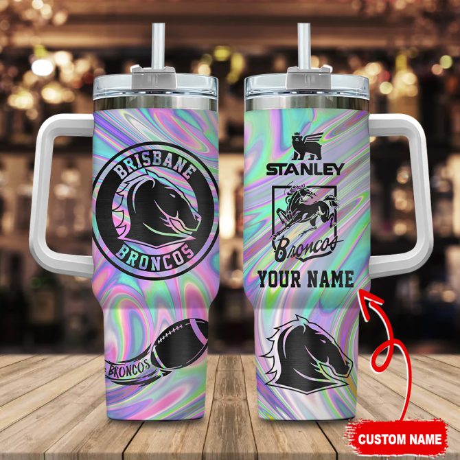 Brisbane Broncos Nrl Hologram Effect Custom Stanley Quencher 40Oz Stainless Steel Tumbler With Handle