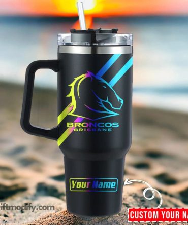 Brisbane Broncos Nrl Hologram Logo Custom Stanley Quencher 40Oz Stainless Steel Tumbler With Handle