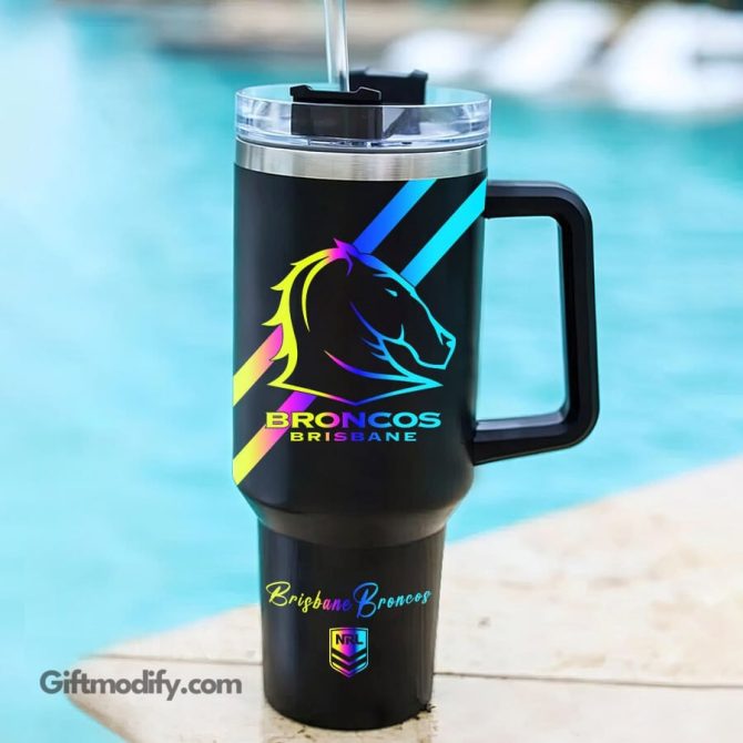 Brisbane Broncos Nrl Hologram Logo Custom Stanley Quencher 40Oz Stainless Steel Tumbler With Handle - Image 2