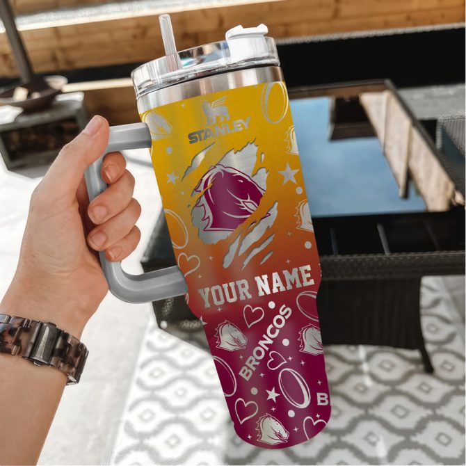 Brisbane Broncos Nrl Silver Logo Custom Stanley Quencher 40Oz Stainless Steel Tumbler With Handle - Image 3