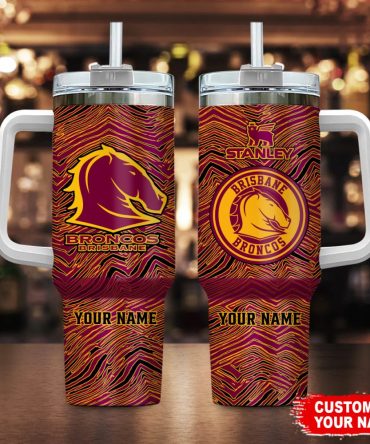 Brisbane Broncos Nrl Zubaz Print Custom Stanley Quencher 40Oz Stainless Steel Tumbler With Handle