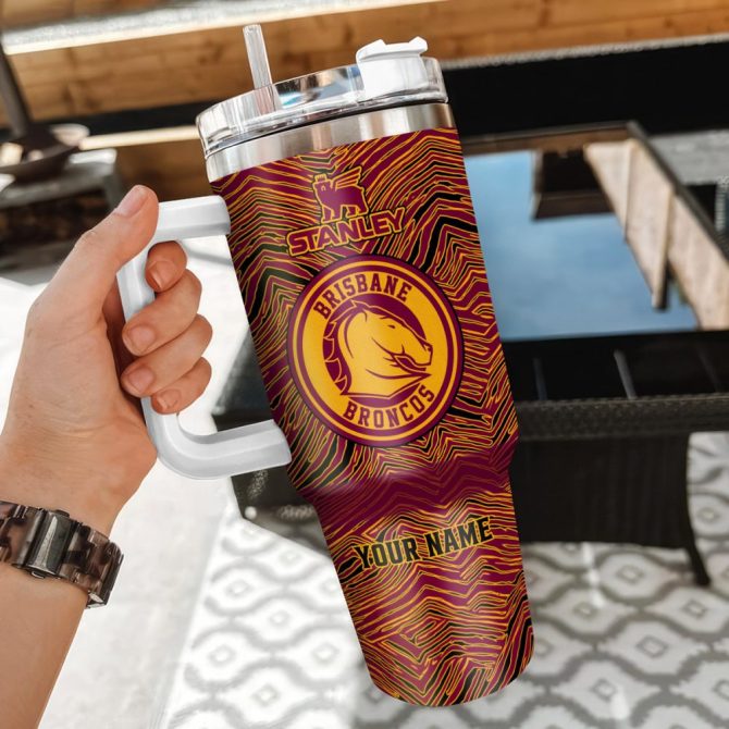 Brisbane Broncos Nrl Zubaz Print Custom Stanley Quencher 40Oz Stainless Steel Tumbler With Handle - Image 3