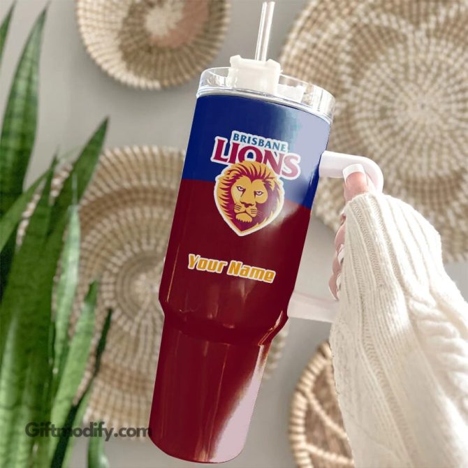 Brisbane Lions Afl Custom Stanley Quencher 40Oz Stainless Steel Tumbler With Handle