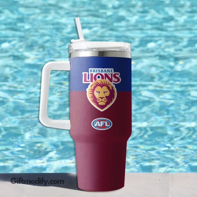 Brisbane Lions Afl Custom Stanley Quencher 40Oz Stainless Steel Tumbler With Handle - Image 3