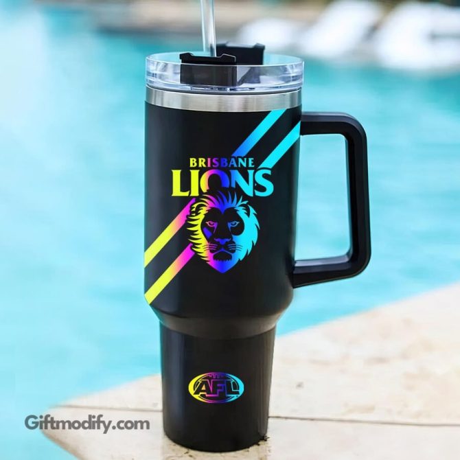 Brisbane Lions Afl Hologram Logo Custom Stanley Quencher 40Oz Stainless Steel Tumbler With Handle - Image 2
