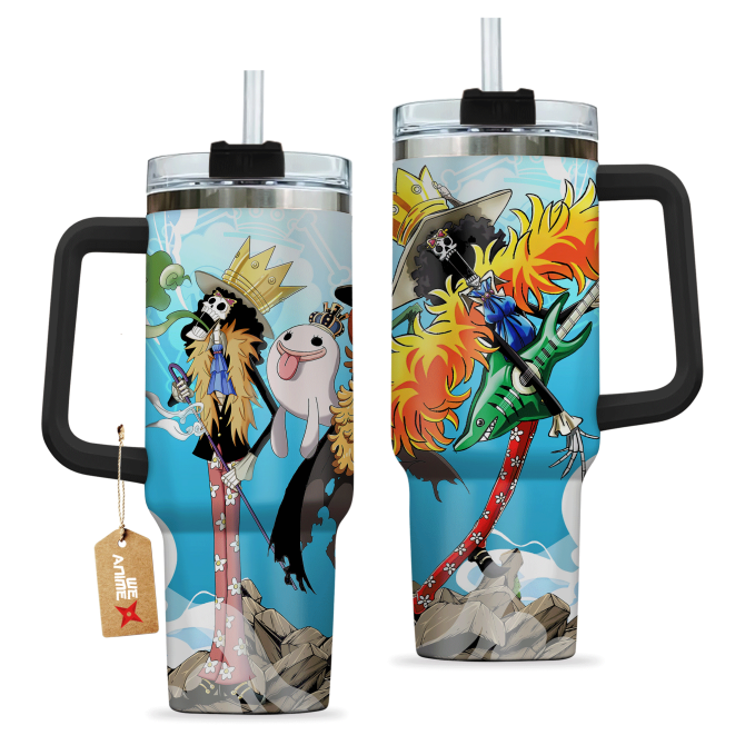 Brook One Piece Anime Custom Stanley Quencher 40Oz Stainless Steel Tumbler With Handle - Image 2