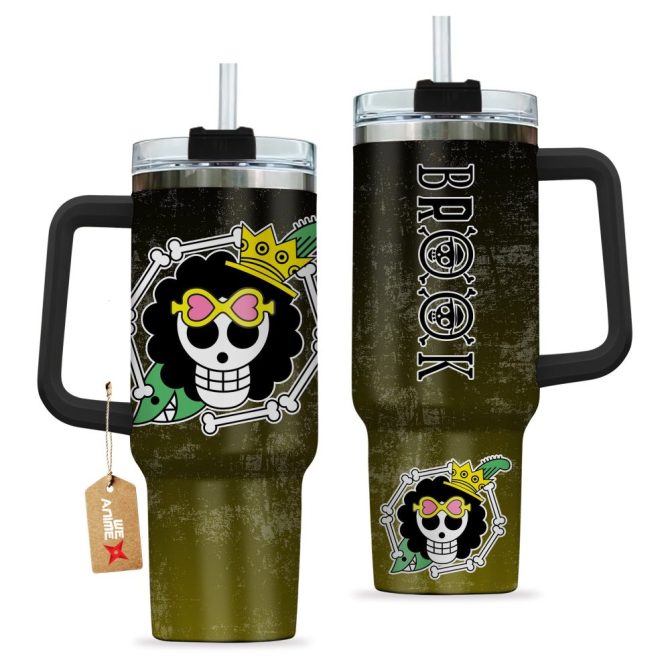 Brook One Piece Anime Custom Stanley Quencher 40Oz Stainless Steel Tumbler With Handle - Image 2