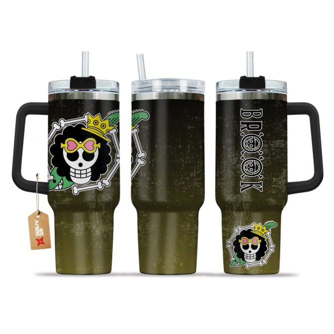 Brook One Piece Anime Custom Stanley Quencher 40Oz Stainless Steel Tumbler With Handle