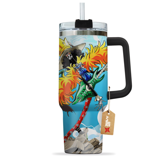 Brook One Piece Anime Custom Stanley Quencher 40Oz Stainless Steel Tumbler With Handle - Image 3
