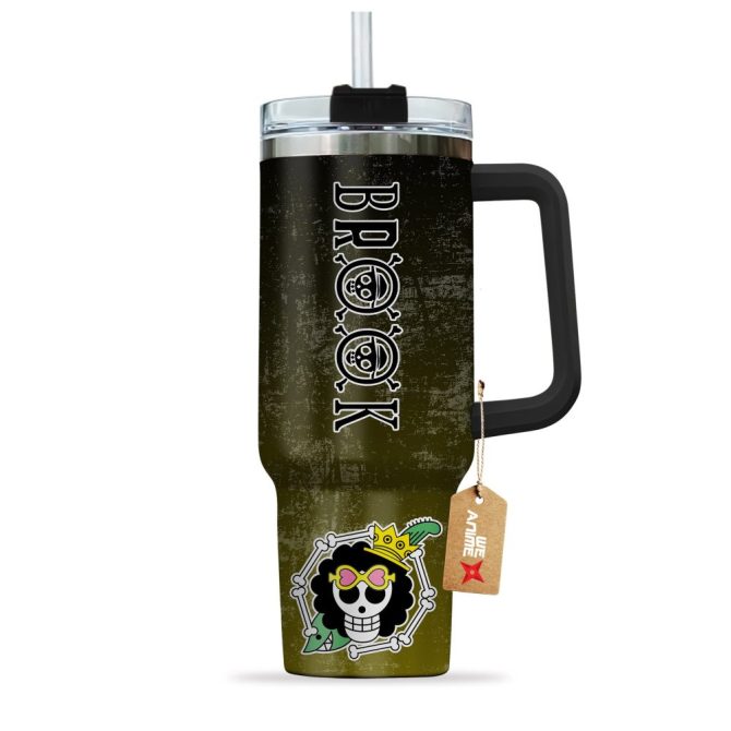 Brook One Piece Anime Custom Stanley Quencher 40Oz Stainless Steel Tumbler With Handle - Image 3