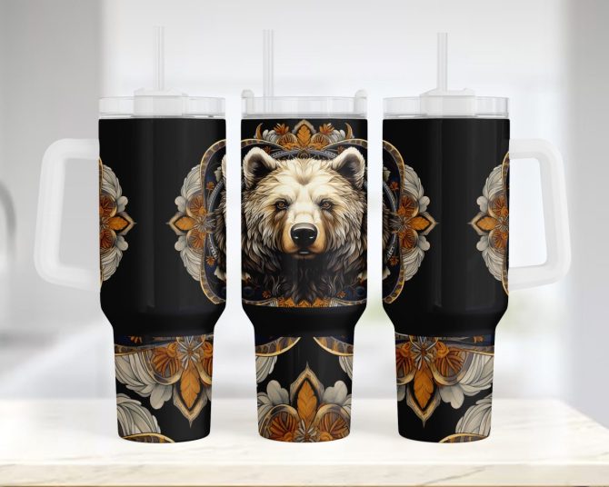 Brown Bear Custom Stanley Quencher 40Oz Stainless Steel Tumbler With Handle