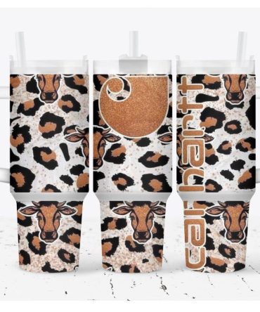 Brown Cow Print Custom Stanley Quencher 40Oz Stainless Steel Tumbler With Handle
