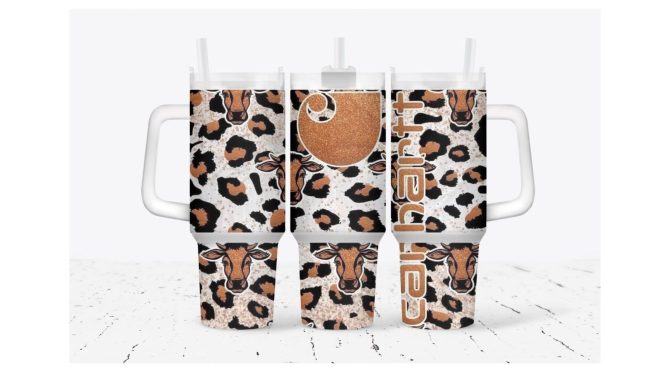 Brown Cow Print Custom Stanley Quencher 40Oz Stainless Steel Tumbler With Handle