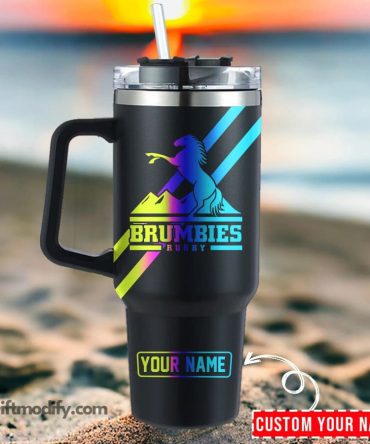 Brumbies Super Rugby Hologram Logo Custom Stanley Quencher 40Oz Stainless Steel Tumbler With Handle