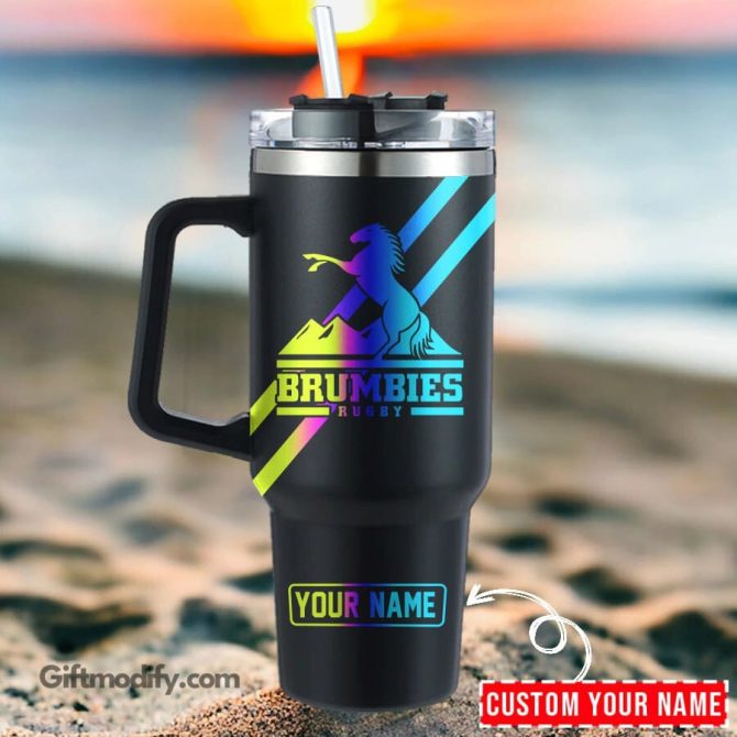 Brumbies Super Rugby Hologram Logo Custom Stanley Quencher 40Oz Stainless Steel Tumbler With Handle