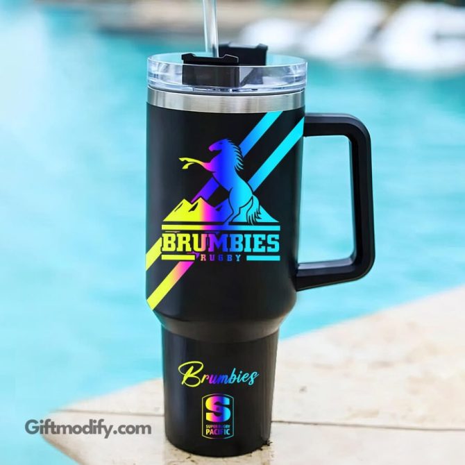 Brumbies Super Rugby Hologram Logo Custom Stanley Quencher 40Oz Stainless Steel Tumbler With Handle - Image 2