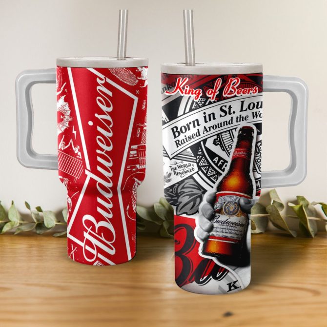 Budweiser King Of Beers Custom Stanley Quencher 40Oz Stainless Steel Tumbler With Handle