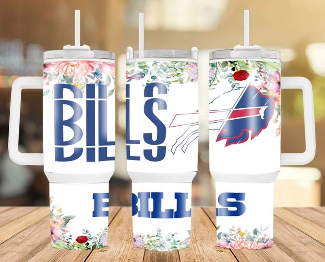 Buffalo Bills Floral Nfl Custom Stanley Quencher 40Oz Stainless Steel