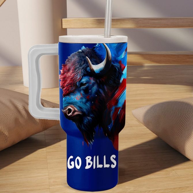 Buffalo Bills Mascot Nfl Custom Stanley Quencher 40Oz Stainless Steel Tumbler With Handle - Image 2