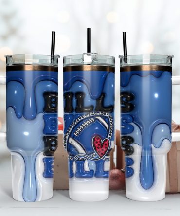 Buffalo Bills Nfl 3D Inflated Puff Effect Custom Stanley Quencher 40Oz Stainless Steel Tumbler With Handle