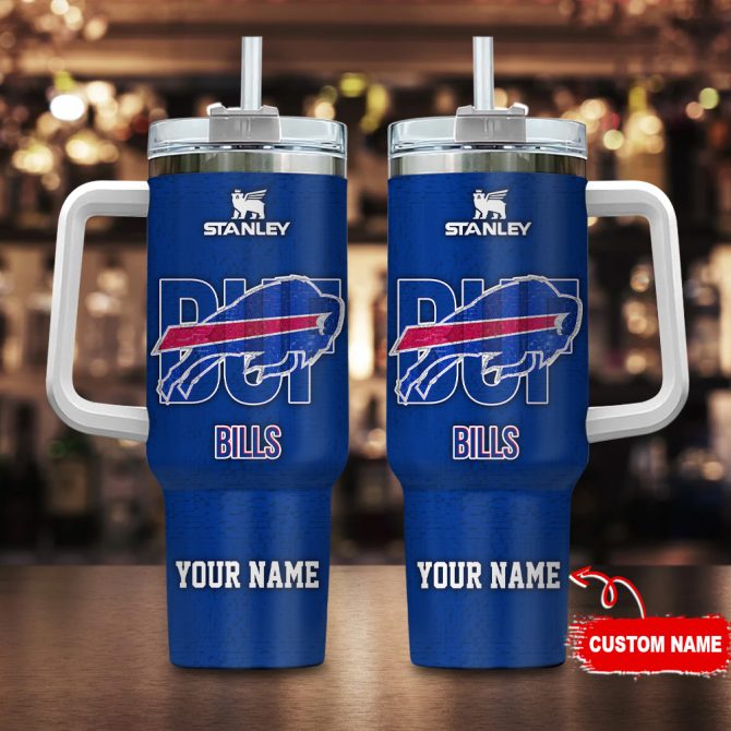Buffalo Bills Nfl 3D Logo Custom Stanley Quencher 40Oz Stainless Steel Tumbler With Handle