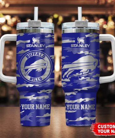 Buffalo Bills Nfl Camo Pattern Custom Stanley Quencher 40Oz Stainless Steel Tumbler With Handle