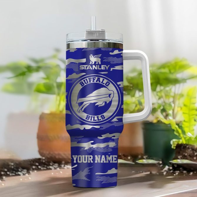 Buffalo Bills Nfl Camo Pattern Custom Stanley Quencher 40Oz Stainless Steel Tumbler With Handle - Image 2