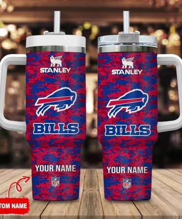 Buffalo Bills Nfl Camouflage Custom Stanley Quencher 40Oz Stainless Steel Tumbler With Handle
