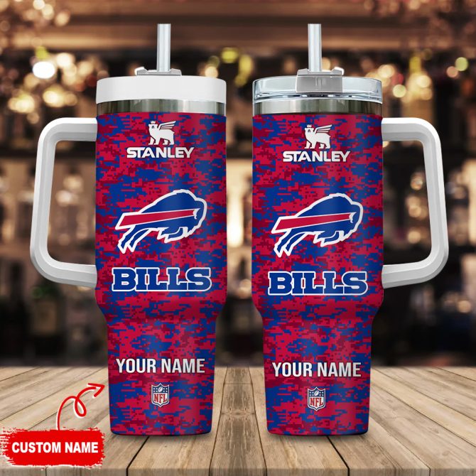 Buffalo Bills Nfl Camouflage Custom Stanley Quencher 40Oz Stainless Steel Tumbler With Handle