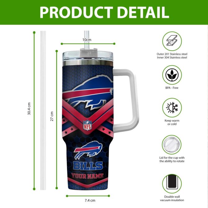 Buffalo Bills Nfl Custom Stanley Quencher 40Oz Stainless Steel Tumbler With Handle - Image 2